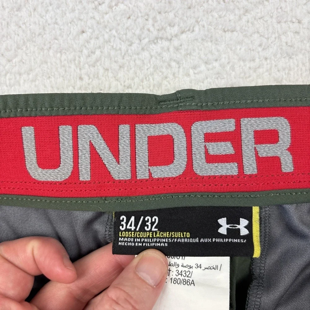 UNDER ARMOUR Mens Performance Golf Pants 34/32 Olive Green Loose Fit Lightweight